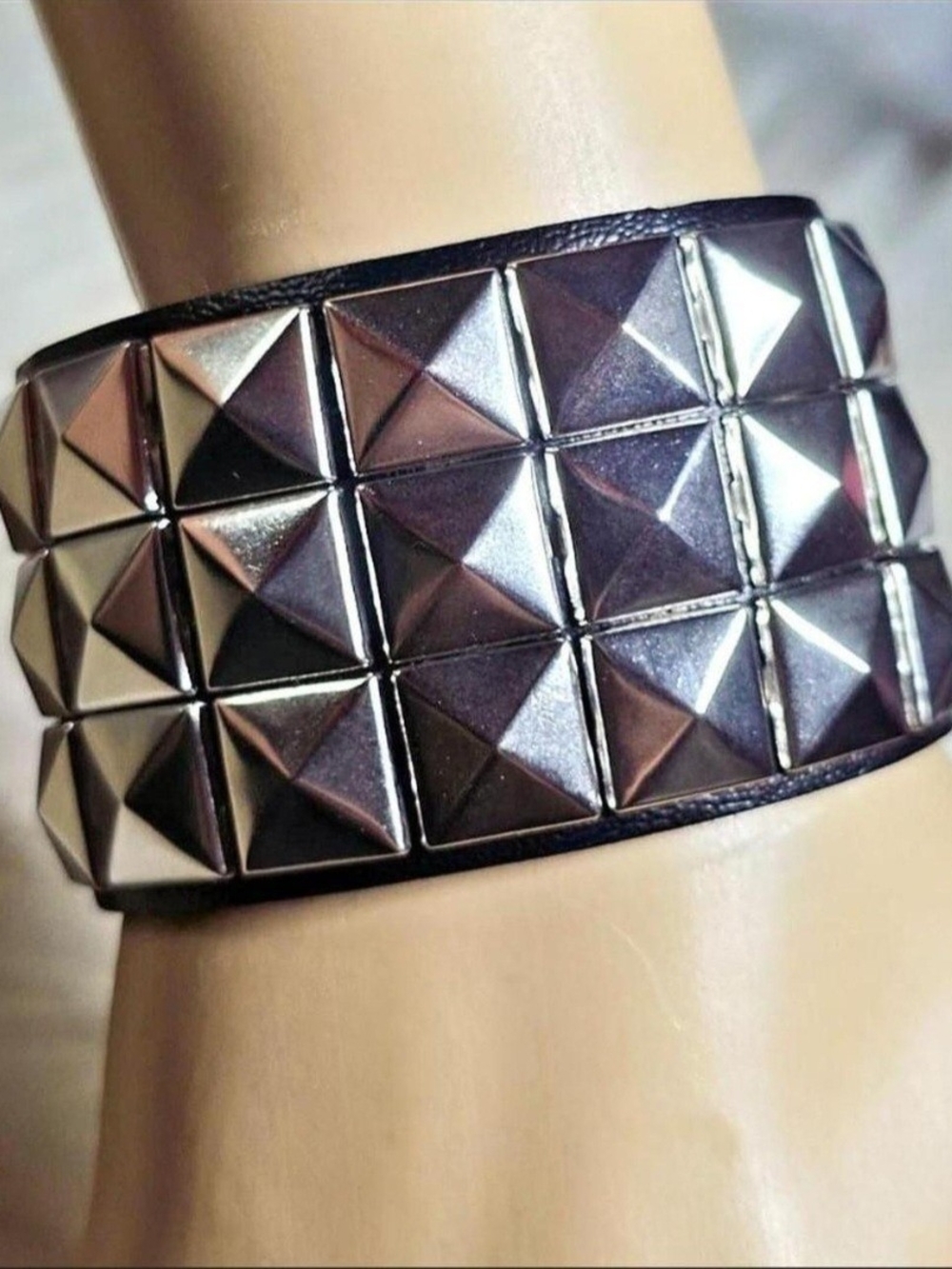 Black Pyramid Stud Leather Cuff Bracelet